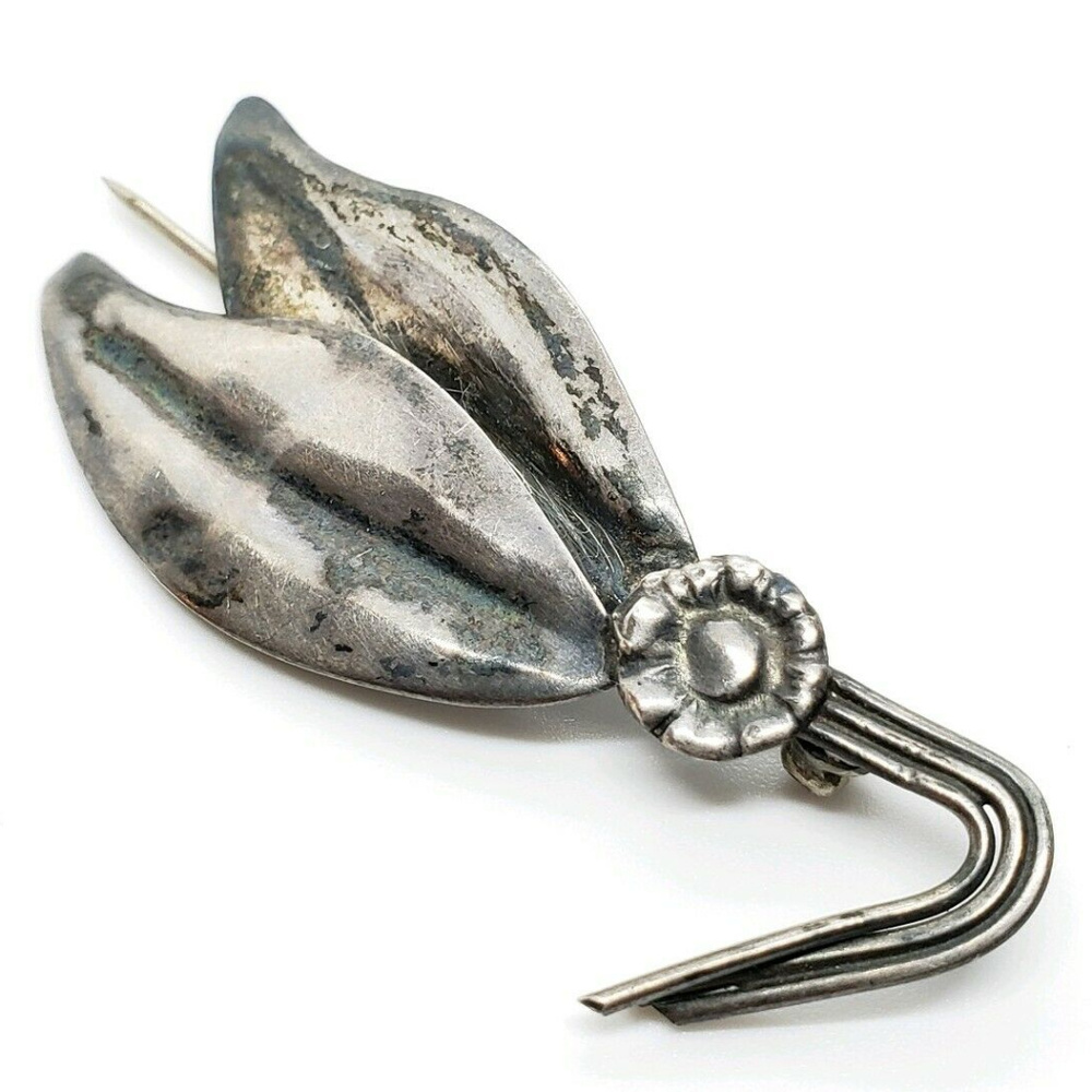 925 vintage handmade sterling silver leaf brooch pin